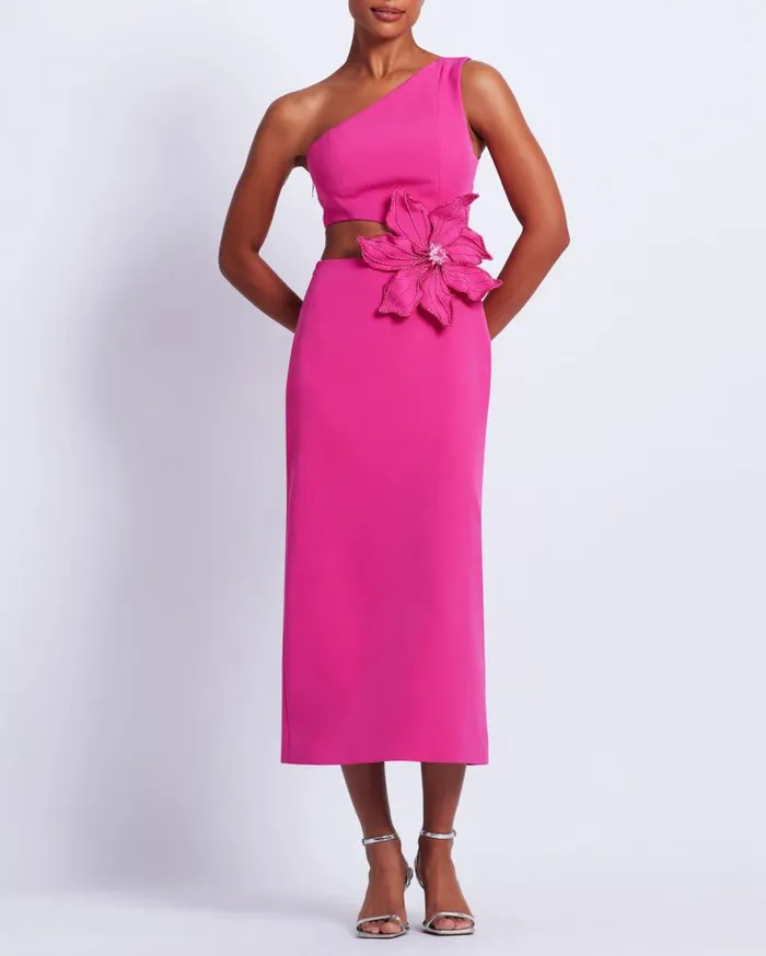 Ready To Wear Flower Applique Midi Dress PatBO Dresses and Jumpsuits