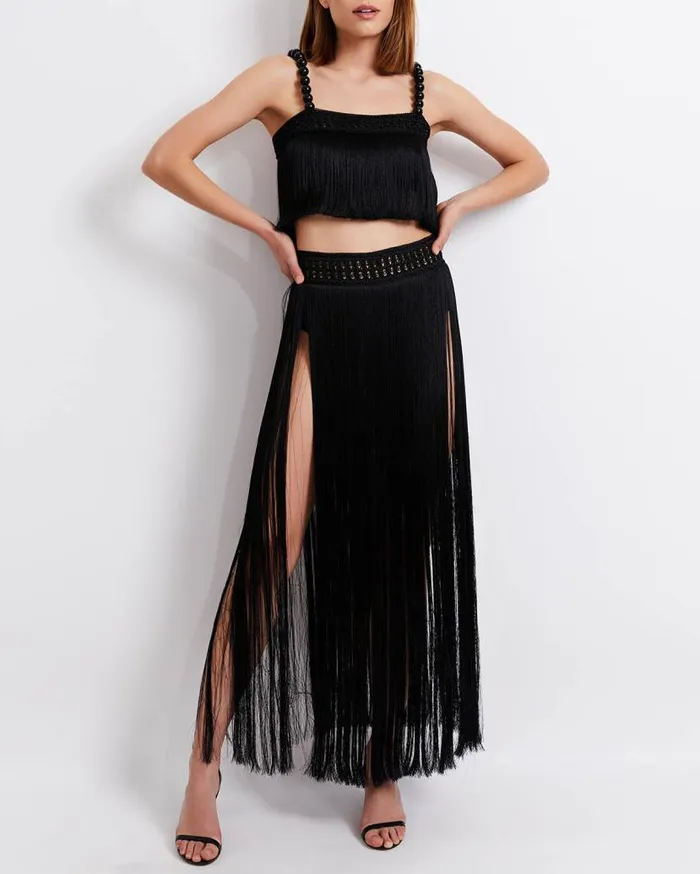 Ready To Wear Fringe Maxi Skirt With Builtin Bottom FINAL SALE PatBO Bottoms