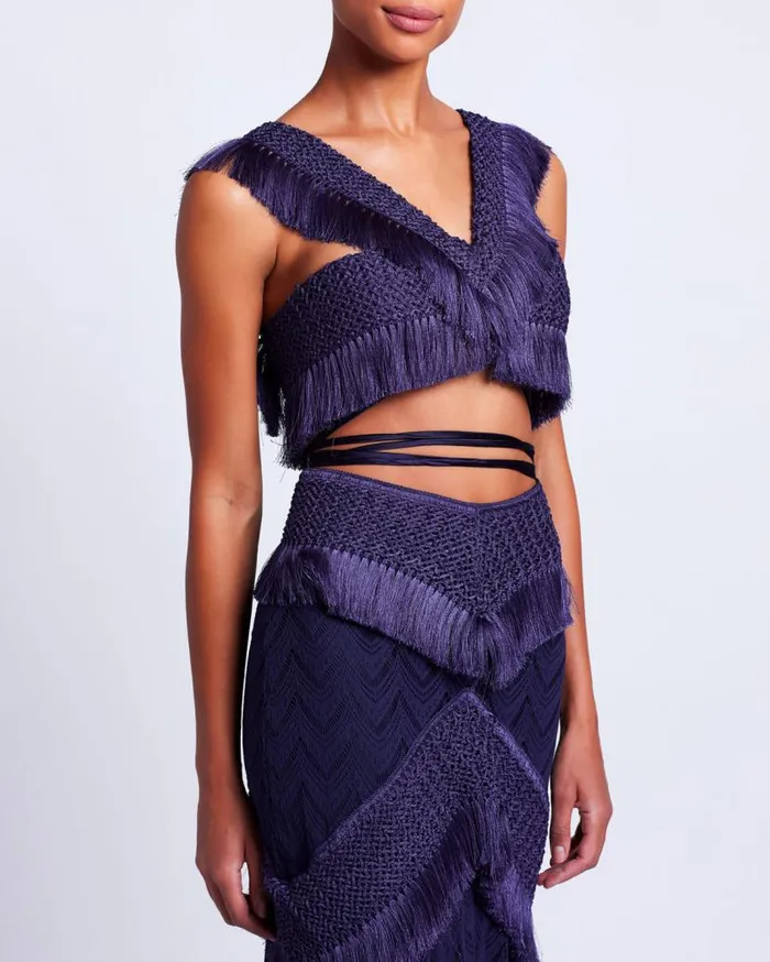 Ready To Wear Fringe Trim Cropped Top FINAL SALE PatBO Tops and Bodysuits