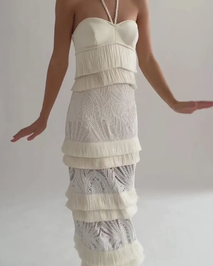 Ready To Wear Fringe Trim Lace Maxi Skirt PatBO Bottoms