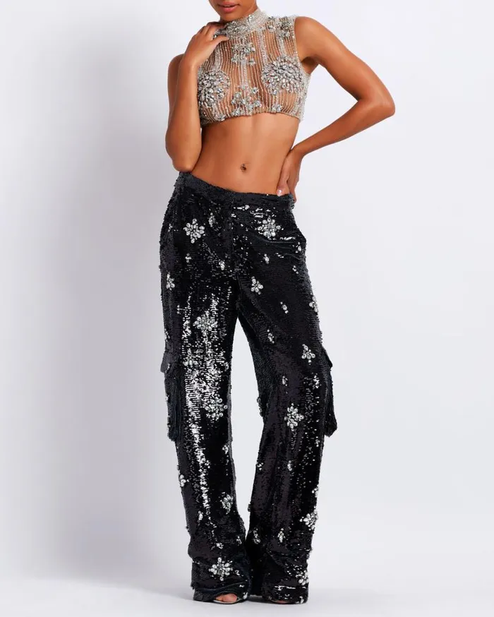 Ready To Wear HANDBEADED CROPPED TOP PatBO Tops and Bodysuits