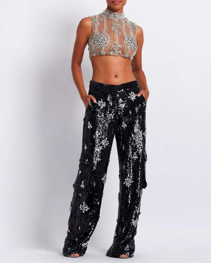 Ready To Wear HANDBEADED CROPPED TOP PatBO Tops and Bodysuits