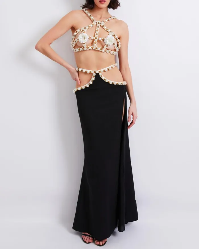 Ready To Wear HANDBEADED CUTOUT MAXI SKIRT FINAL SALE PatBO Bottoms