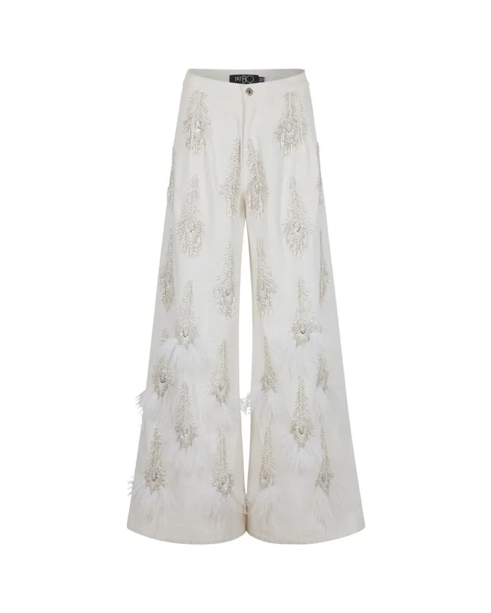 Ready To Wear HandBeaded Denim And Feather Jeans RUNWAY PatBO Bottoms