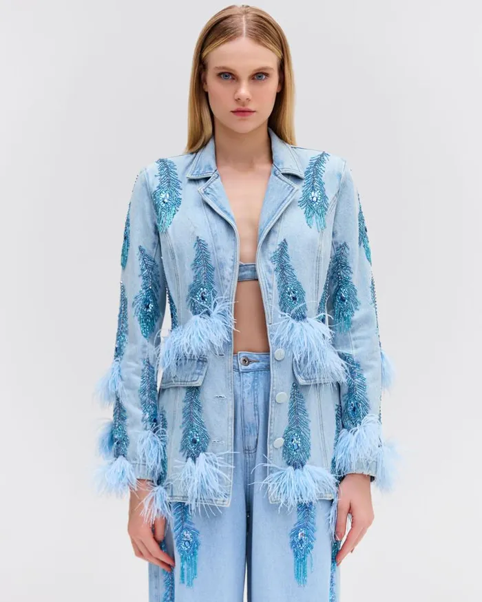 Ready To Wear HandBeaded Denim Blazer EXCLUSIVE PatBO Matching Sets