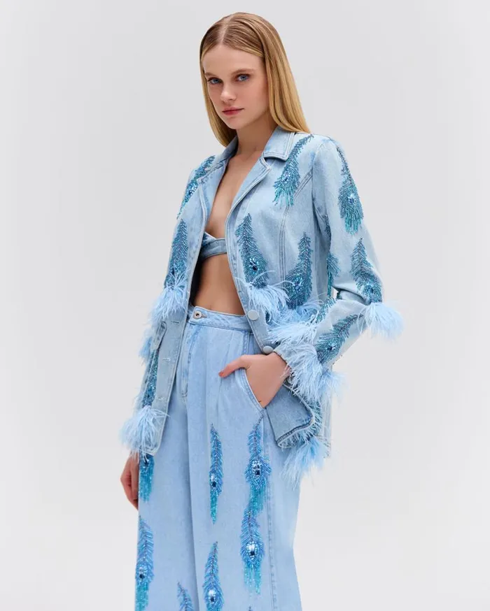 Ready To Wear HandBeaded Denim Blazer EXCLUSIVE PatBO Matching Sets