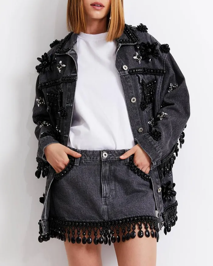 Ready To Wear HANDBEADED DENIM JACKET FINAL SALE PatBO Jackets