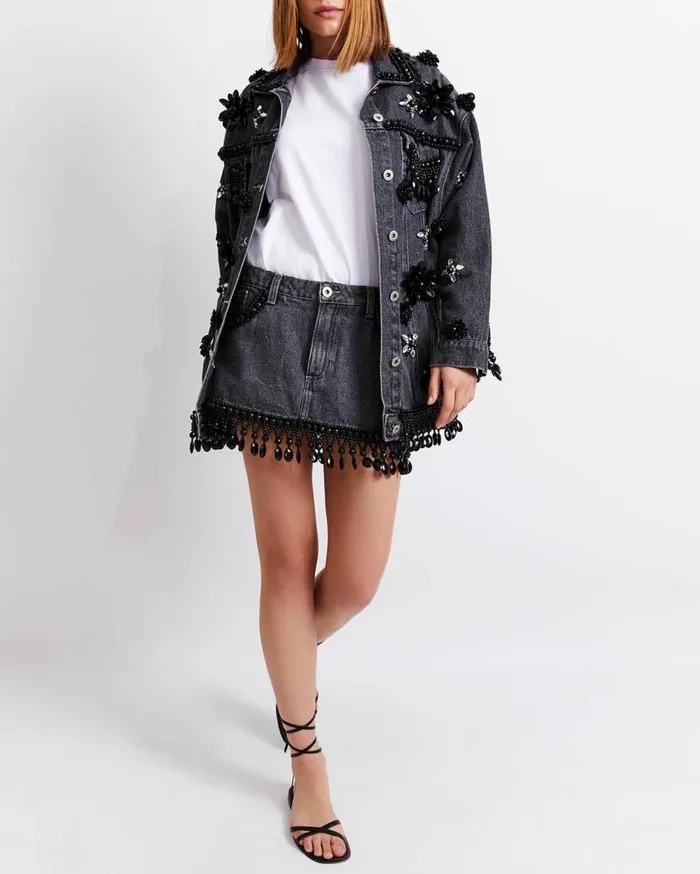 Ready To Wear HANDBEADED DENIM JACKET FINAL SALE PatBO Jackets