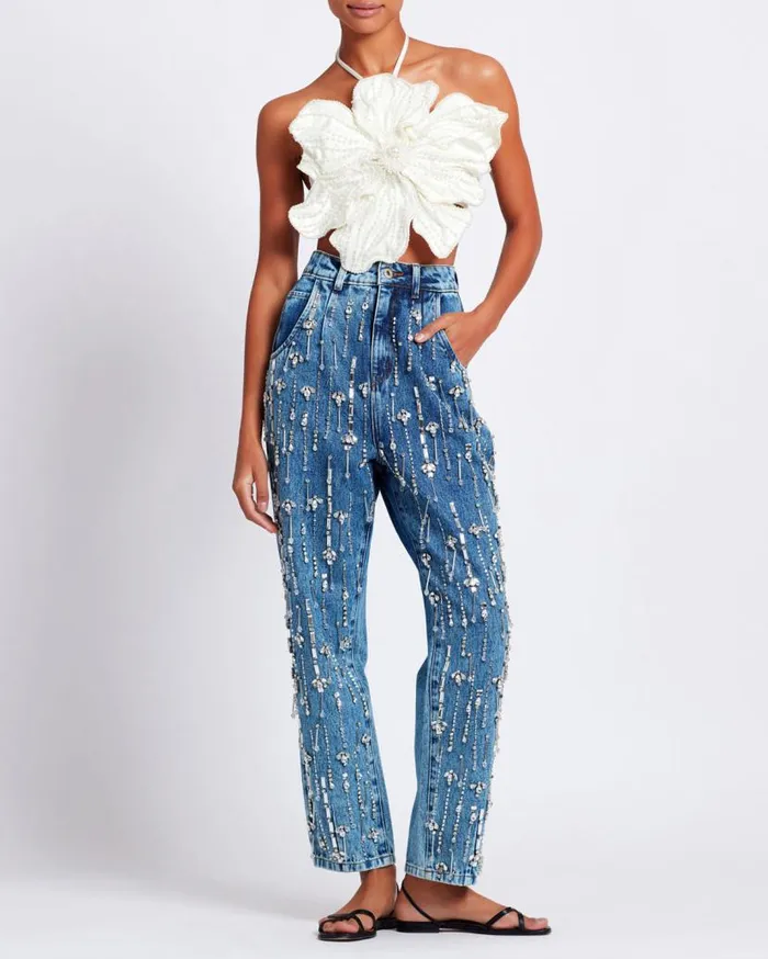 Ready To Wear HANDBEADED FLOWER TOP PatBO Tops and Bodysuits