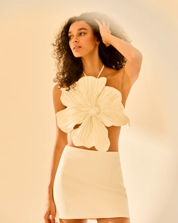 Ready To Wear HANDBEADED FLOWER TOP PatBO Tops and Bodysuits