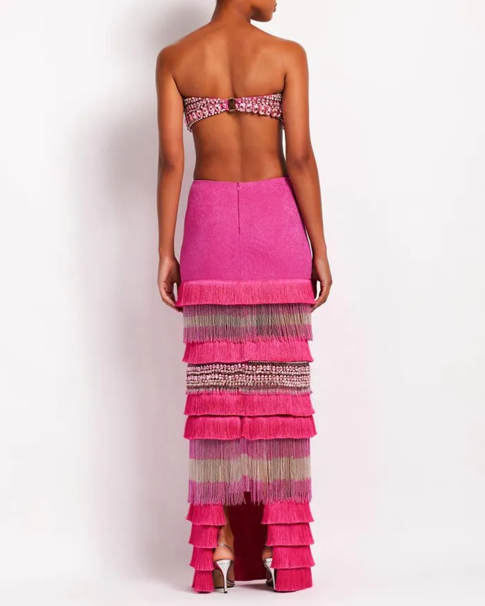 Ready To Wear HANDBEADED FRINGE TRIM MAXI SKIRT FINAL SALE PatBO Bottoms