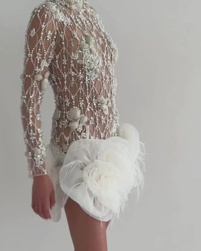 Ready To Wear HandBeaded High Neck Mini Dress PatBO Dresses and Jumpsuits