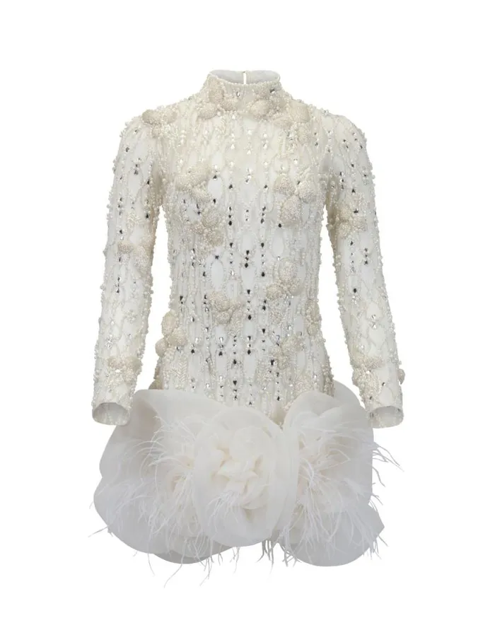 Ready To Wear HandBeaded High Neck Mini Dress PatBO Dresses and Jumpsuits