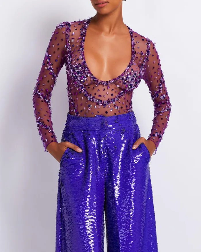 Ready To Wear HANDBEADED SCOOP NECK BODYSUIT FINAL SALE PatBO Matching Sets