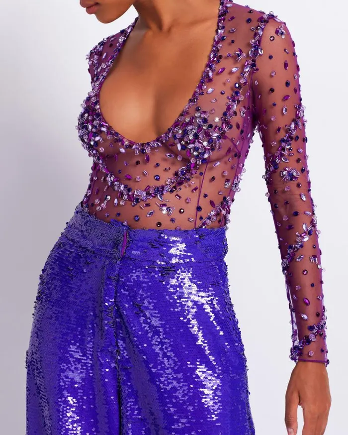 Ready To Wear HANDBEADED SCOOP NECK BODYSUIT FINAL SALE PatBO Matching Sets