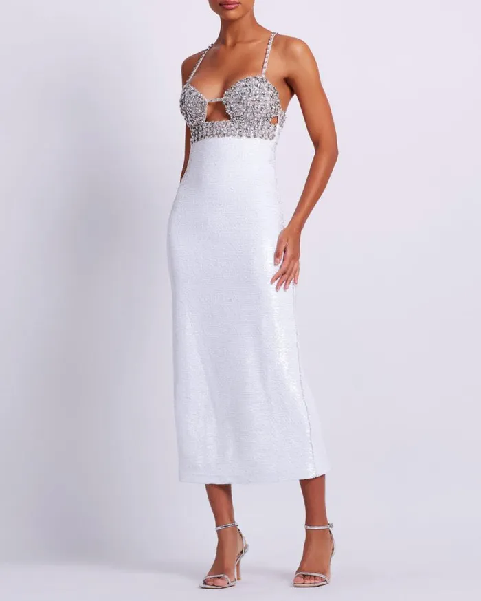 Ready To Wear HANDBEADED SEQUIN MIDI DRESS FINAL SALE PatBO Dresses and Jumpsuits