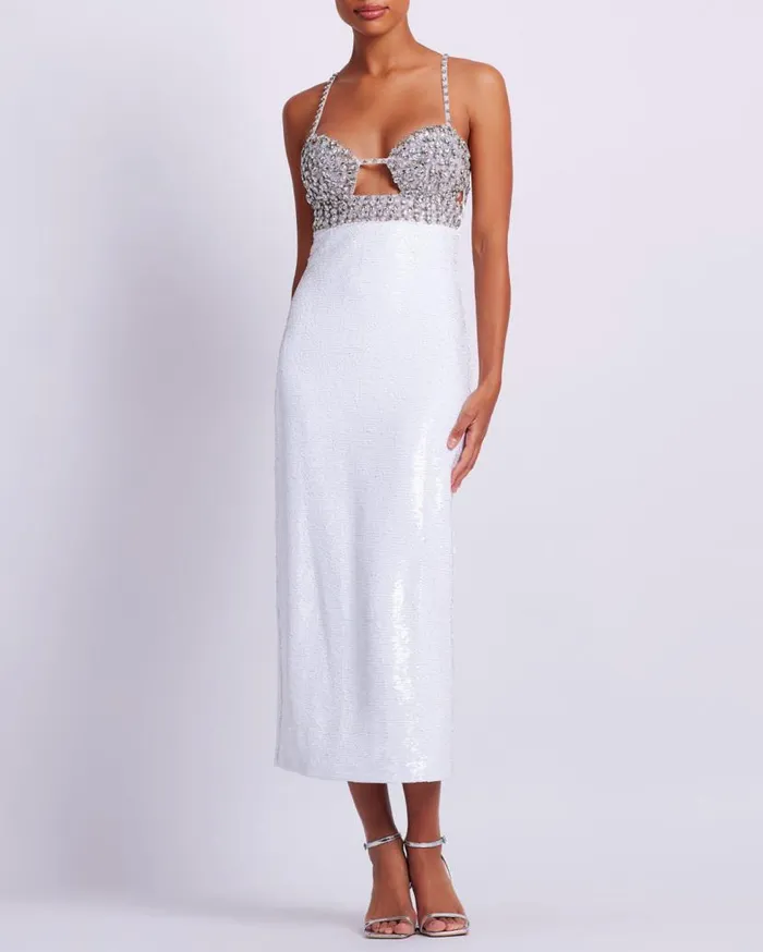 Ready To Wear HANDBEADED SEQUIN MIDI DRESS FINAL SALE PatBO Dresses and Jumpsuits