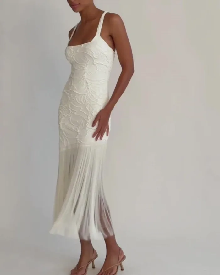 Ready To Wear Jacquard Fringe Maxi Dress PatBO Dresses and Jumpsuits