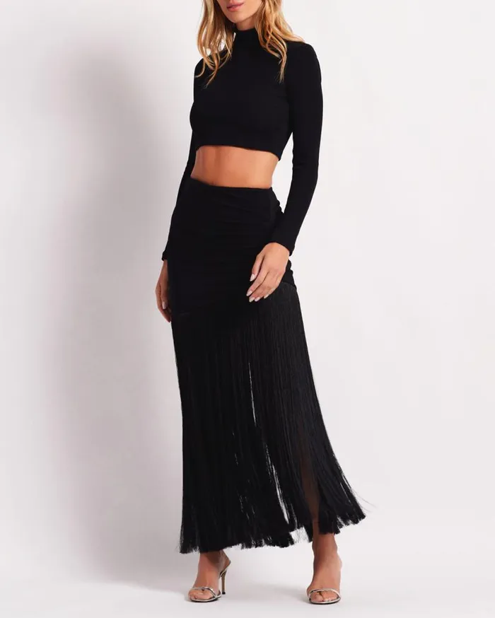 Ready To Wear Knit Mock Neck Cropped Top FINAL SALE PatBO Tops and Bodysuits