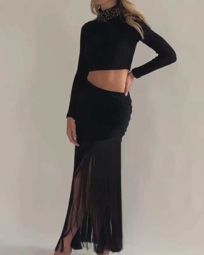 Ready To Wear Knit Mock Neck Cropped Top FINAL SALE PatBO Tops and Bodysuits