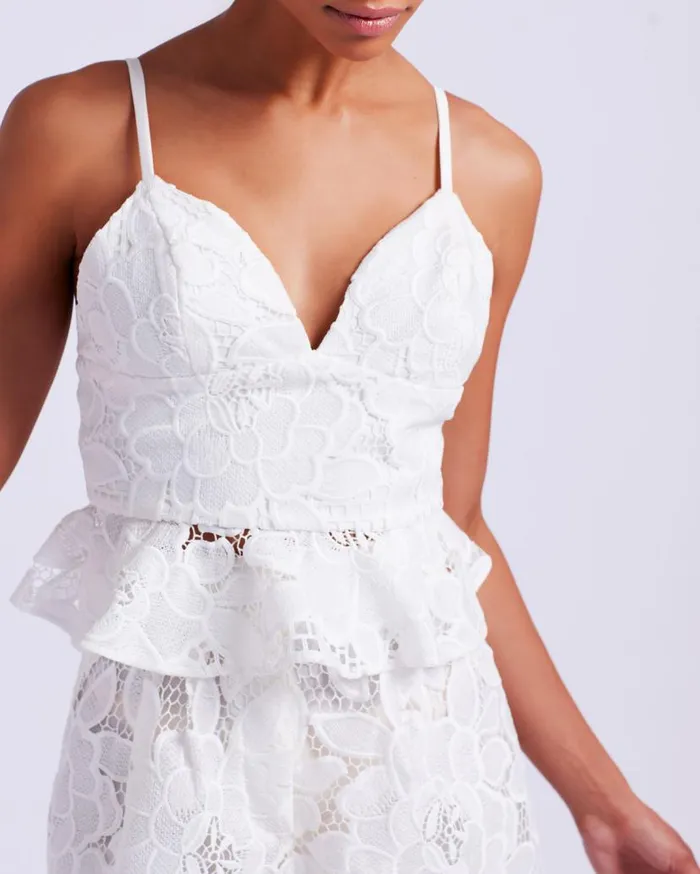 Ready To Wear Lace Peplum Top White EXCLUSIVE PatBO Tops and Bodysuits