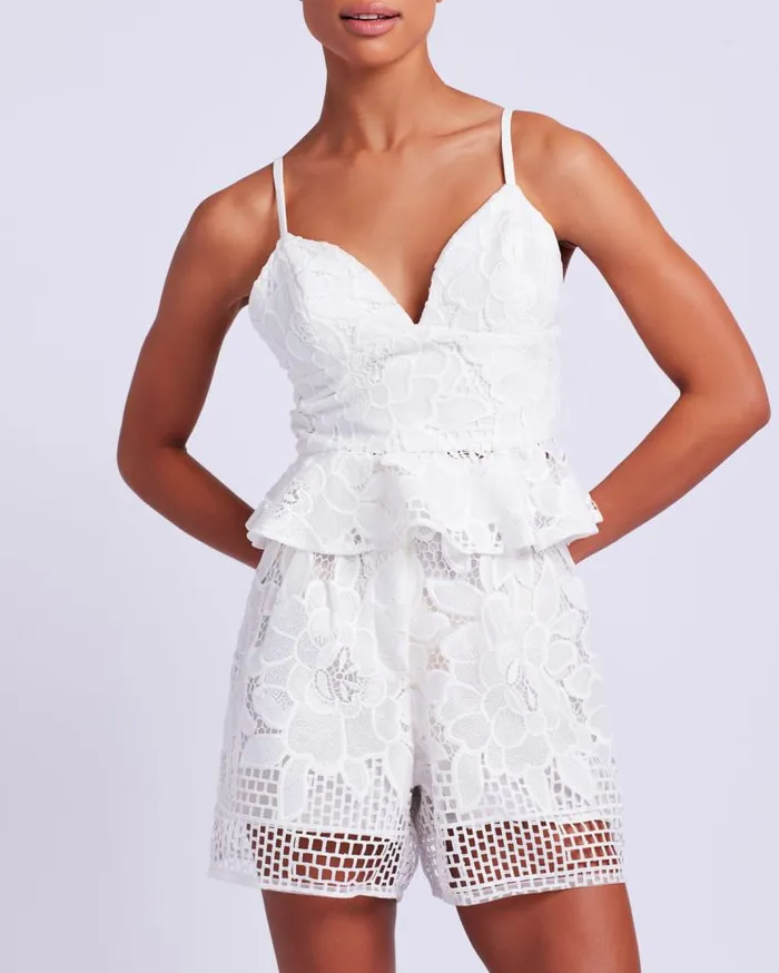 Ready To Wear Lace Peplum Top White EXCLUSIVE PatBO Tops and Bodysuits