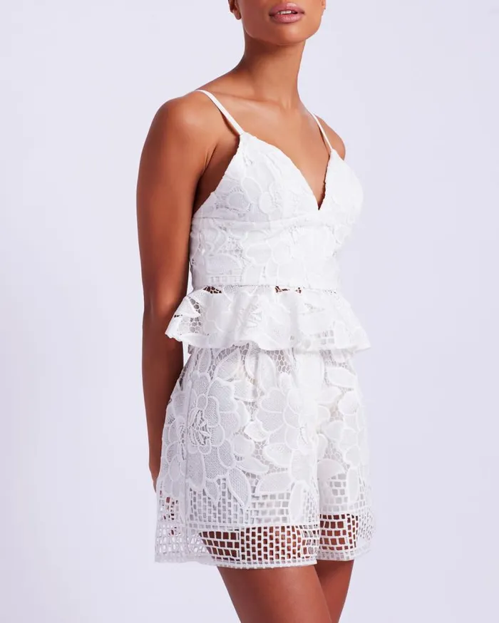 Ready To Wear Lace Peplum Top White EXCLUSIVE PatBO Tops and Bodysuits