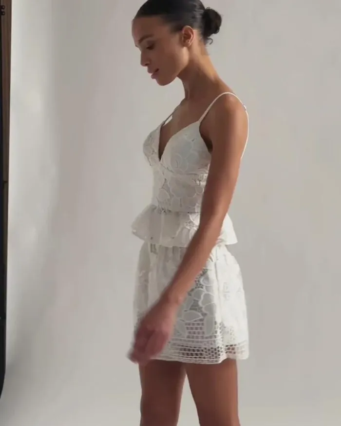 Ready To Wear Lace Peplum Top White EXCLUSIVE PatBO Tops and Bodysuits