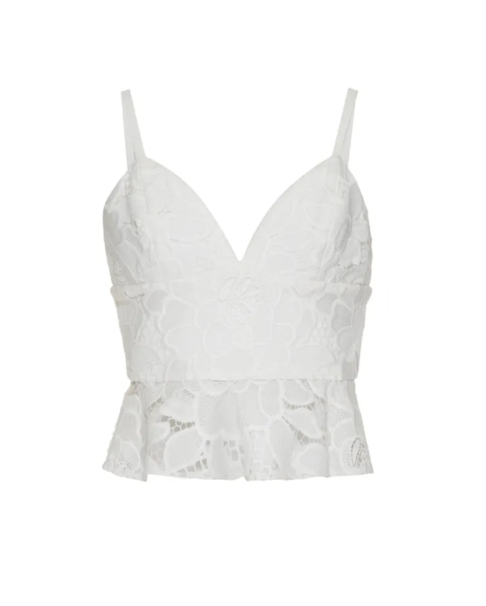 Ready To Wear Lace Peplum Top White EXCLUSIVE PatBO Tops and Bodysuits