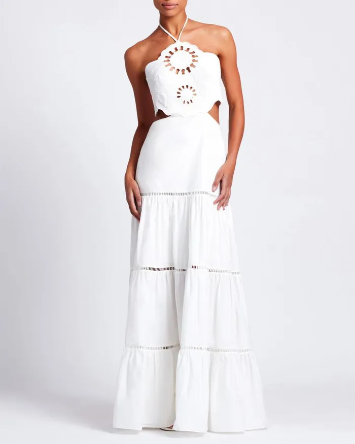 Ready To Wear Lasercut Cotton Poplin Maxi Dress PatBO Dresses and Jumpsuits