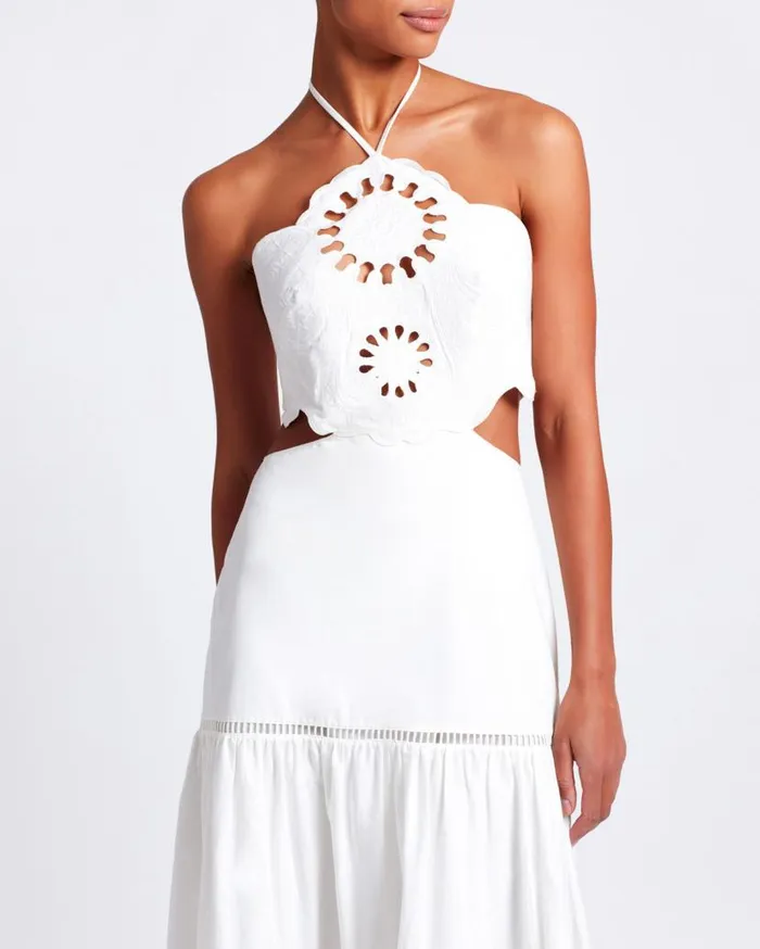 Ready To Wear Lasercut Cotton Poplin Maxi Dress PatBO Dresses and Jumpsuits