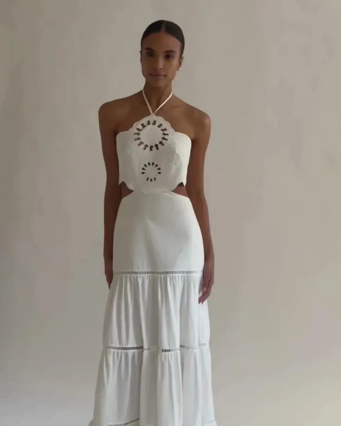 Ready To Wear Lasercut Cotton Poplin Maxi Dress PatBO Dresses and Jumpsuits
