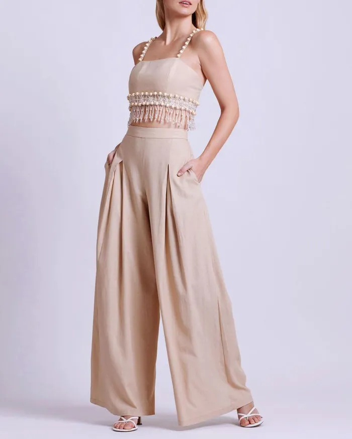 Ready To Wear Linen Wide Leg Pant PatBO Bottoms