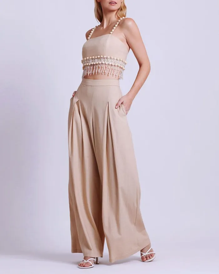 Ready To Wear Linen Wide Leg Pant PatBO Bottoms