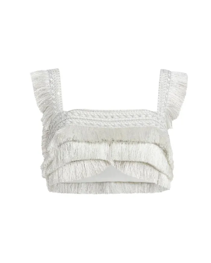Ready To Wear Metallic Fringe Cropped Top PatBO Tops and Bodysuits
