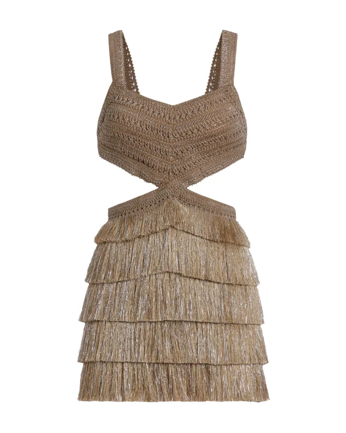 Ready To Wear Metallic Fringe CutOut Mini Dress PatBO Dresses and Jumpsuits