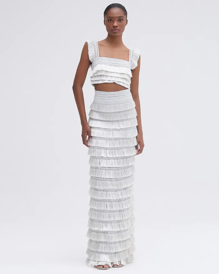 Ready To Wear Metallic Fringe Maxi Skirt PatBO Bottoms