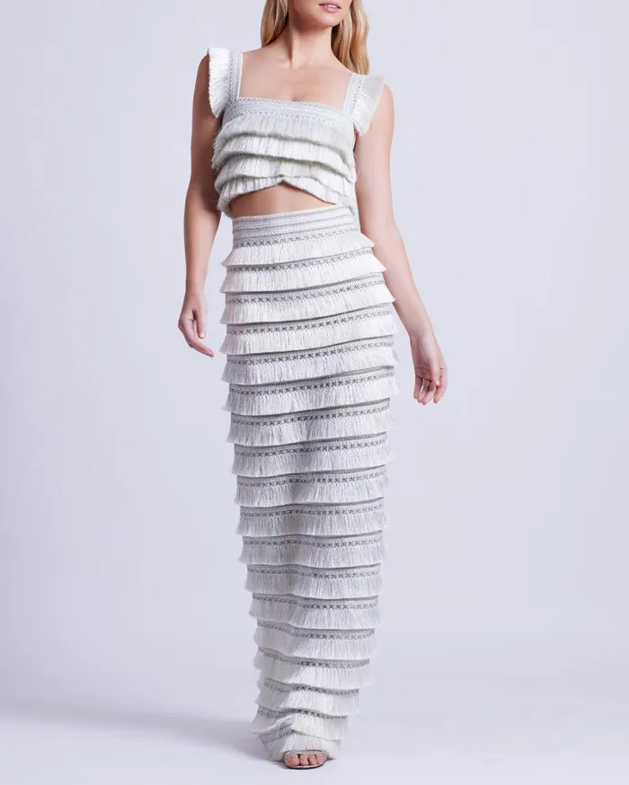 Ready To Wear Metallic Fringe Maxi Skirt PatBO Bottoms