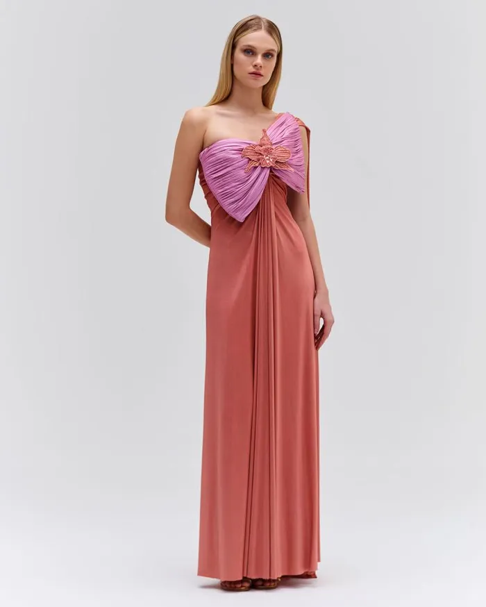 Ready To Wear Metallic Jersey One Shoulder Maxi Dress RUNWAY PatBO Dresses and Jumpsuits
