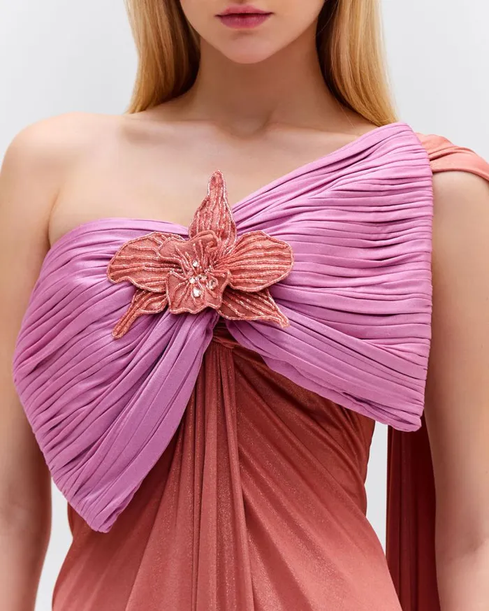 Ready To Wear Metallic Jersey One Shoulder Maxi Dress RUNWAY PatBO Dresses and Jumpsuits