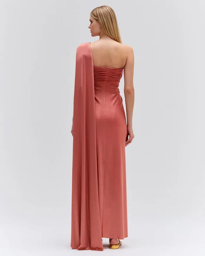 Ready To Wear Metallic Jersey One Shoulder Maxi Dress RUNWAY PatBO Dresses and Jumpsuits