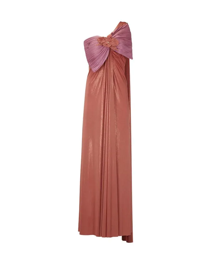 Ready To Wear Metallic Jersey One Shoulder Maxi Dress RUNWAY PatBO Dresses and Jumpsuits