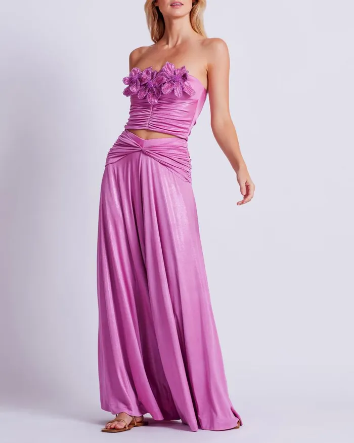 Ready To Wear Metallic Jersey Wide Leg Pant PatBO Bottoms