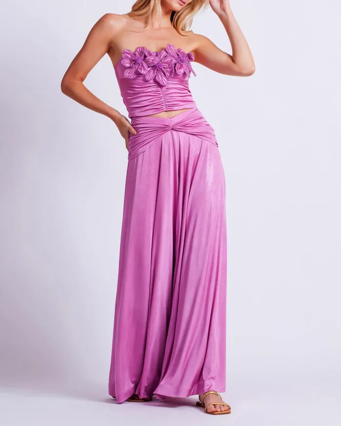 Ready To Wear Metallic Jersey Wide Leg Pant PatBO Bottoms