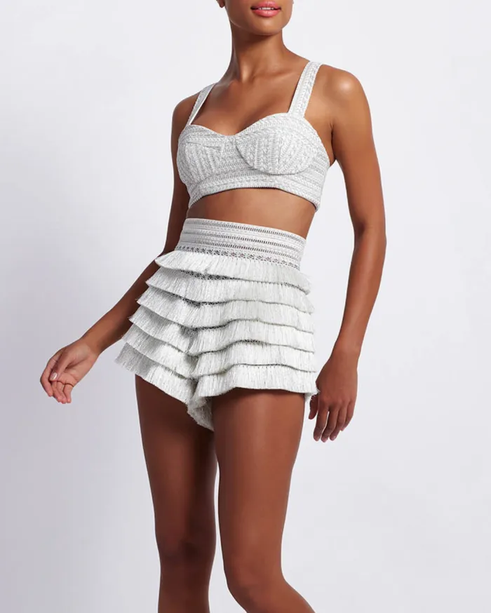 Ready To Wear METALLIC WOVEN CROPPED TOP PatBO Tops and Bodysuits