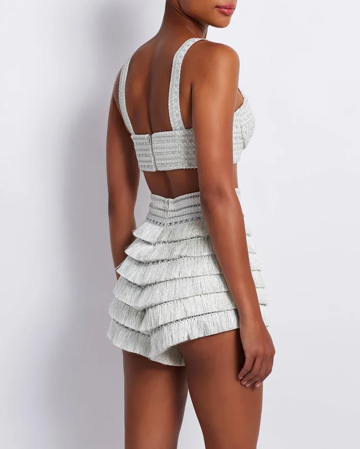 Ready To Wear METALLIC WOVEN CROPPED TOP PatBO Tops and Bodysuits