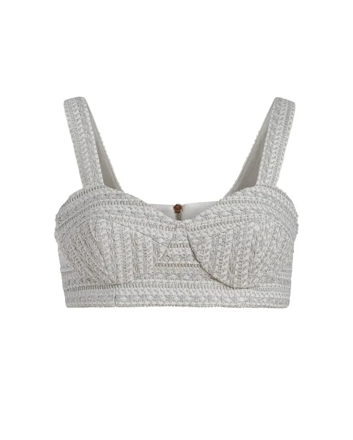 Ready To Wear METALLIC WOVEN CROPPED TOP PatBO Tops and Bodysuits