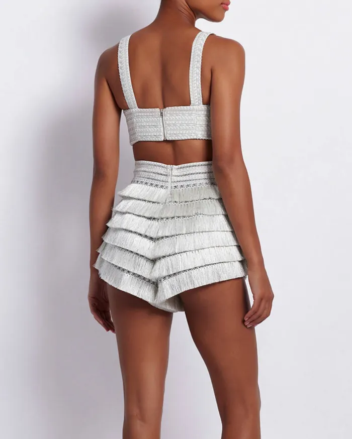 Ready To Wear METALLIC WOVEN CROPPED TOP PatBO Tops and Bodysuits