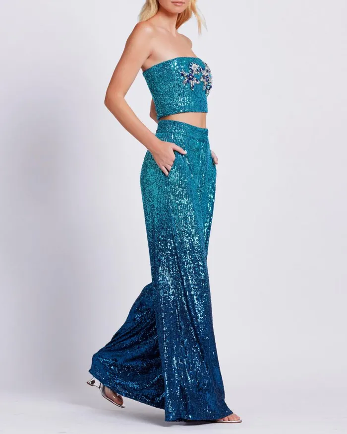 Ready To Wear OMBRE SEQUIN WIDE LEG PANT FINAL SALE PatBO Bottoms
