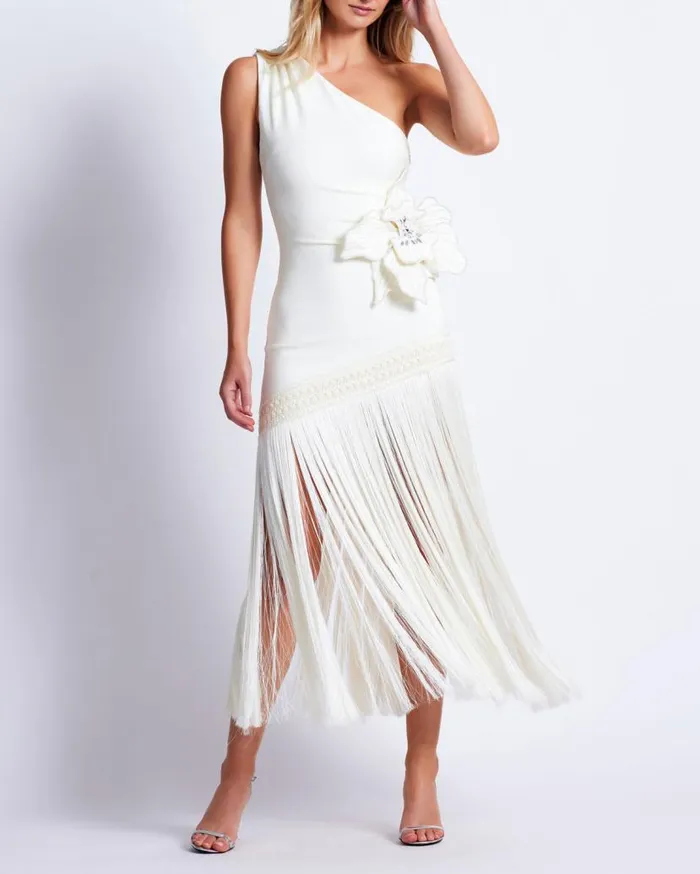 Ready To Wear One Shoulder Flower Applique Dress PatBO Dresses and Jumpsuits